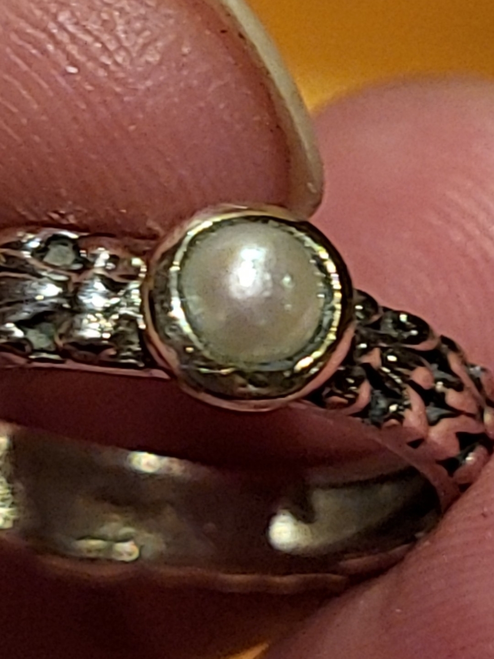 Sundance Sterling Silver Floral Band Ring with White Pearl Accent